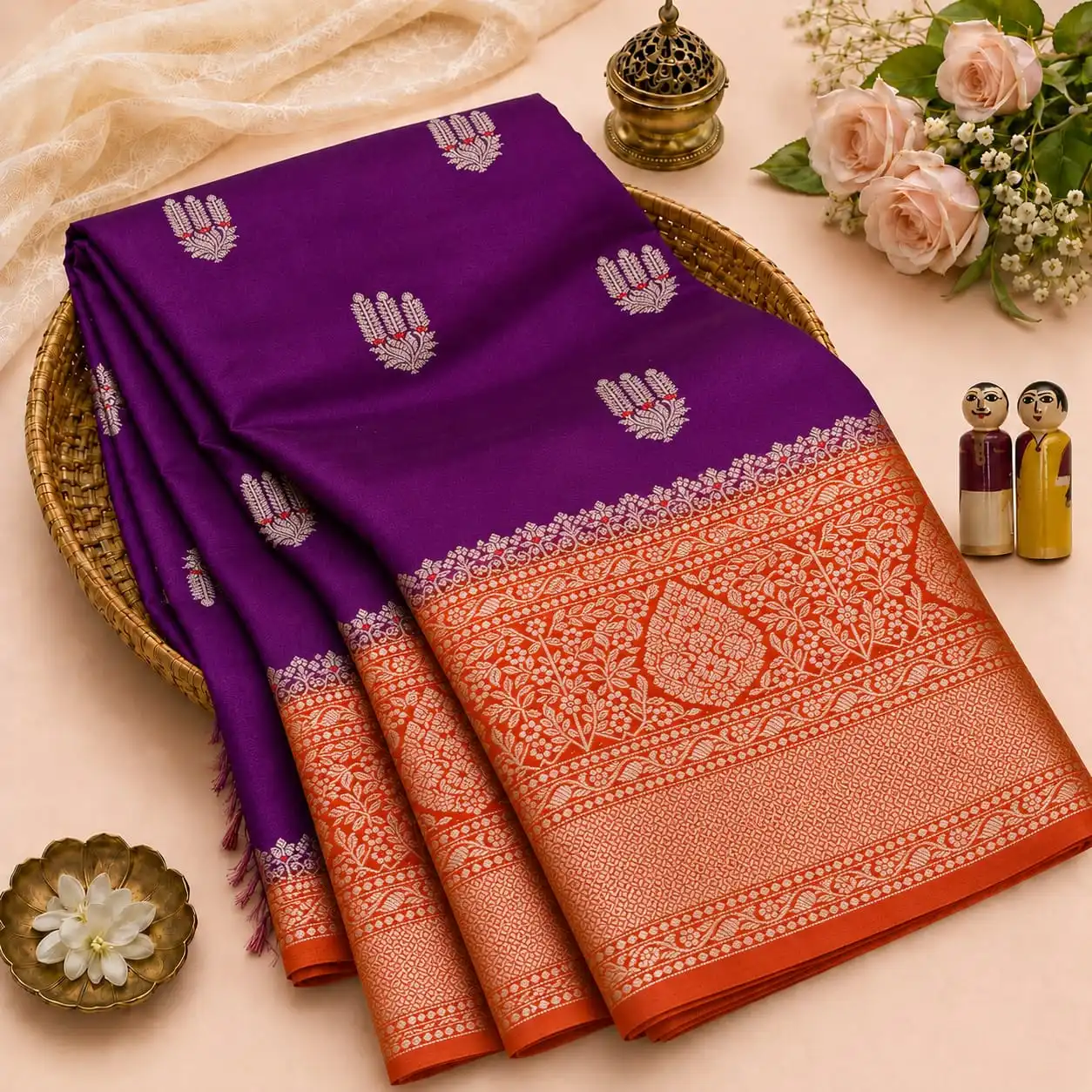Royal Purple Traditional Motif Woven Semi Silk Saree